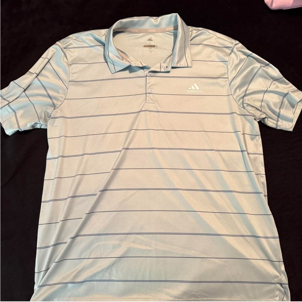 Adidas Men's Light Blue Striped Polo